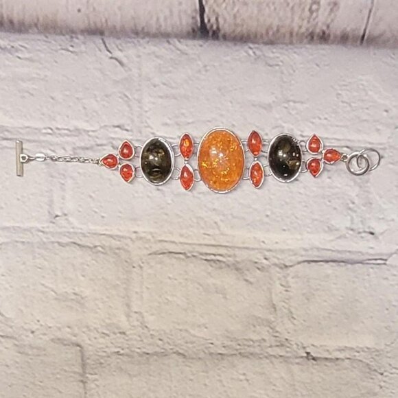 Boho Orange and Black Amber Silver Jewelry Set #fairycore - Picture 3 of 6